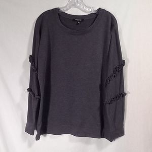 Relativity Charcoal Gray Crewneck Long Sleeve with Ruffles Top Size 1X